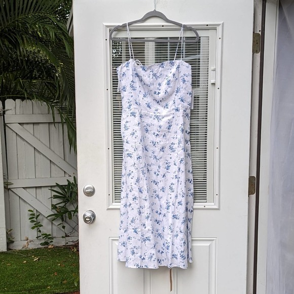 Reformation Dresses & Skirts - New Reformation Orlaya Blue Floral Christen Linen Midi Dress, size 10